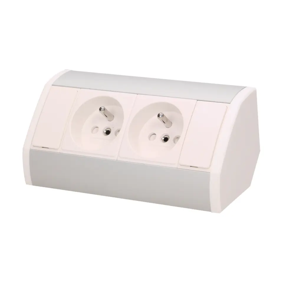 ⁨Furniture socket 2x2P+Z, white-silver⁩ at Wasserman.eu