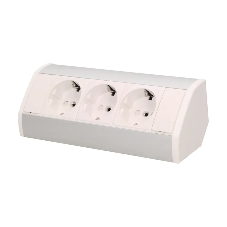 ⁨Furniture socket 3x2P+Z, schuko, white-silver⁩ at Wasserman.eu