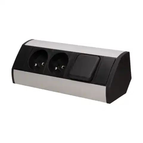 ⁨Furniture socket 2x2P+Z with switch, black and silver⁩ at Wasserman.eu