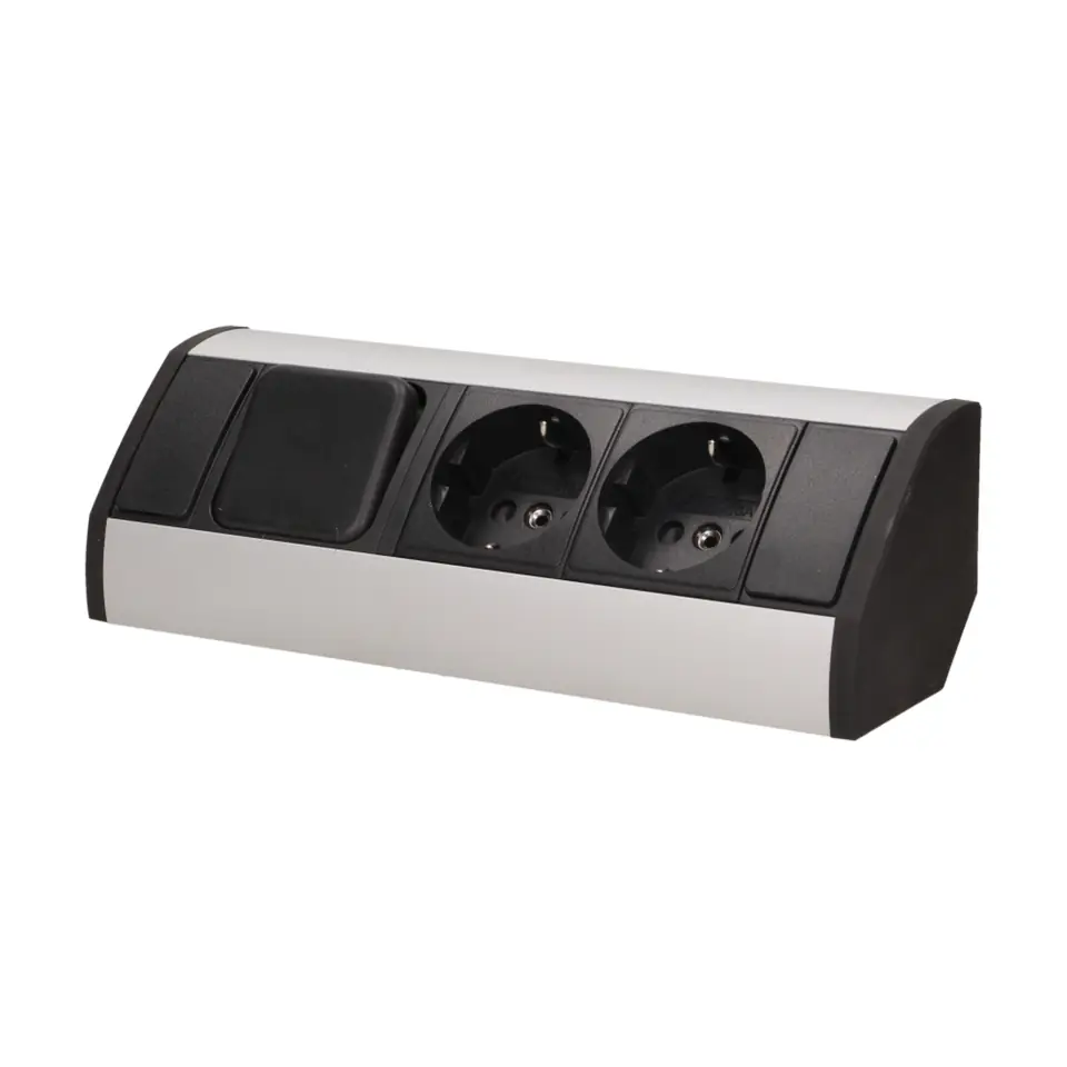 ⁨Furniture socket 2x2P+Z with switch, schuko, black and silver⁩ at Wasserman.eu