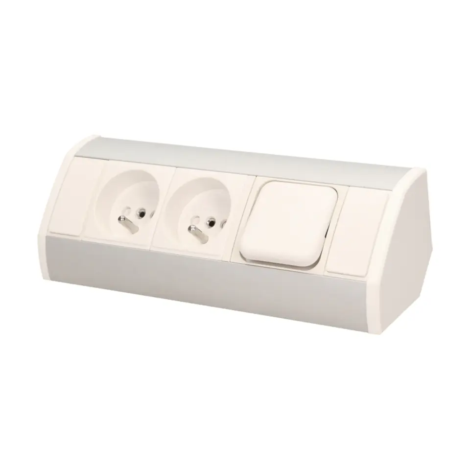 ⁨Furniture socket 2x2P+Z with switch, white-silver⁩ at Wasserman.eu