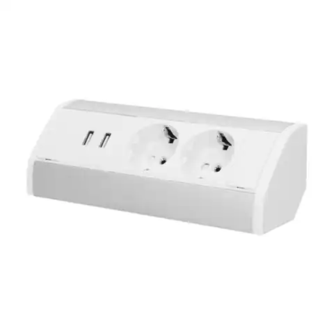 ⁨Furniture socket 2x2P+Z + USB, schuko, white-silver⁩ at Wasserman.eu