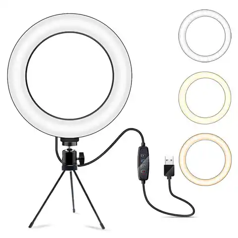 ⁨Lampa pierścieniowa LED Ring Lamp 16cm Stojak Tripod Oświetlenie do zdjęć makijażu Selfie⁩ w sklepie Wasserman.eu
