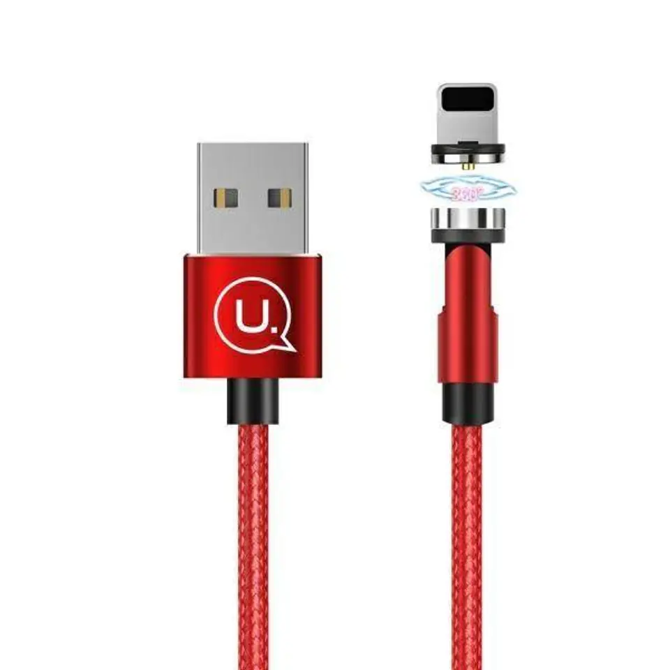 ⁨USAMS Magnetic Cable U59 lightning 2.1A Fast Charge 1m braided red/red SJ472USB02 (US-SJ472) adjustable angle⁩ at Wasserman.eu