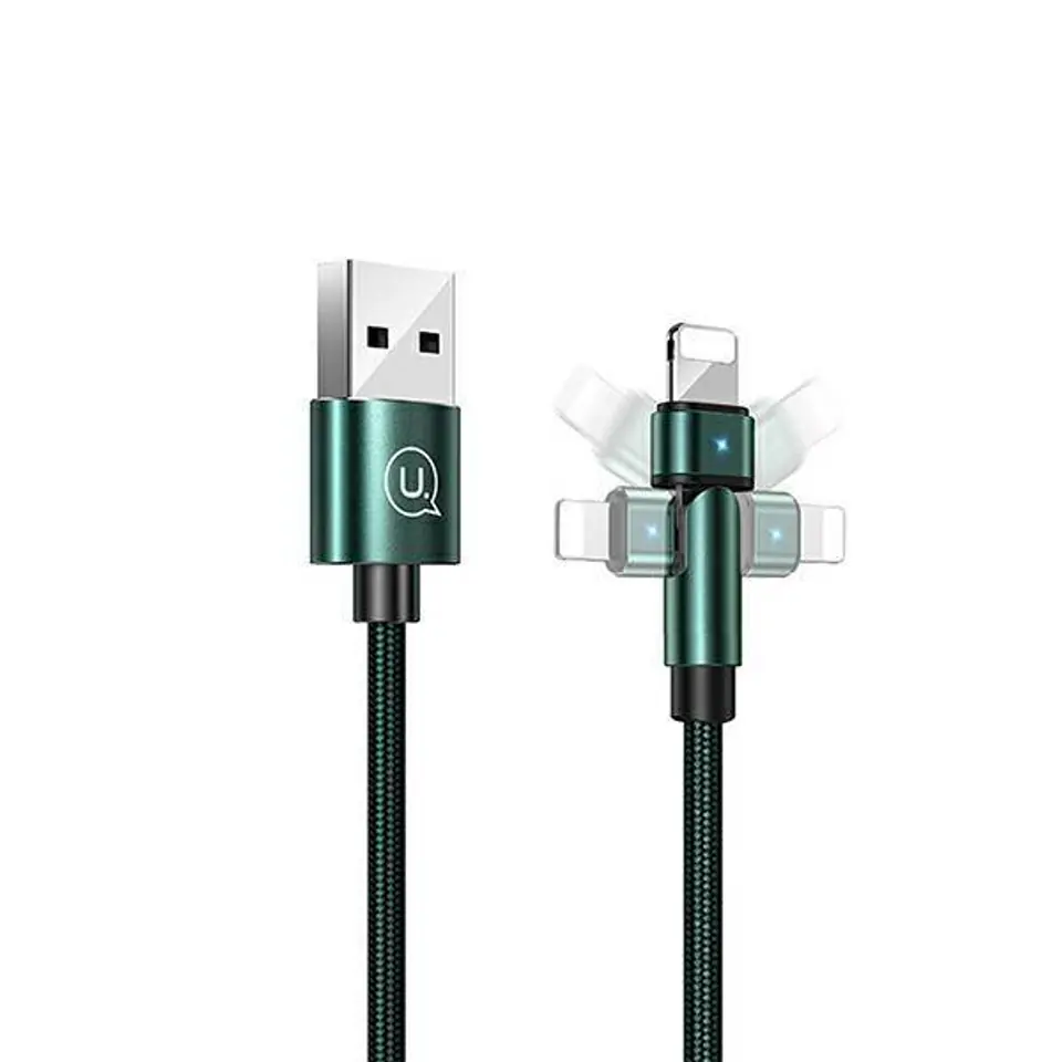 ⁨USAMS Kabel pleciony obrotowy U60 2A Lightning zielony/green 1m SJ476USB02 (US-SJ476)⁩ w sklepie Wasserman.eu