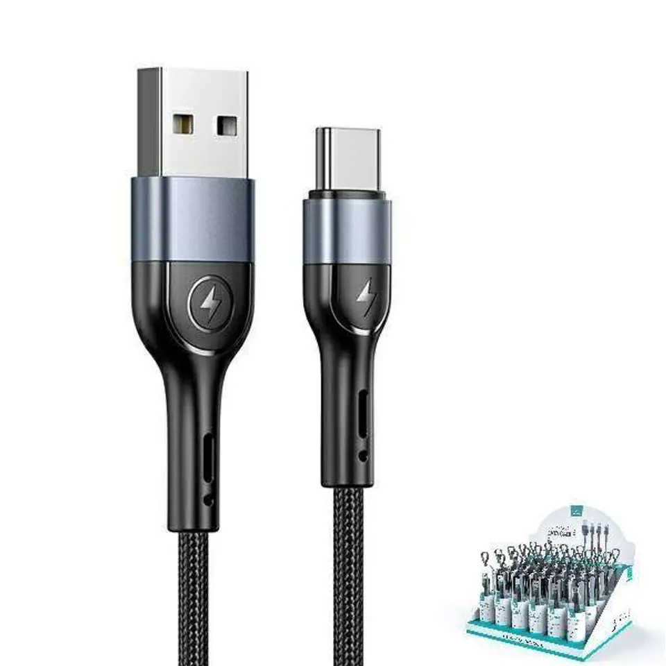 ⁨USAMS Braided Cable U55 2A USB-C 1pcs for set U55 black/black 1m SJ449ZJ01 (US-SJ449)⁩ at Wasserman.eu