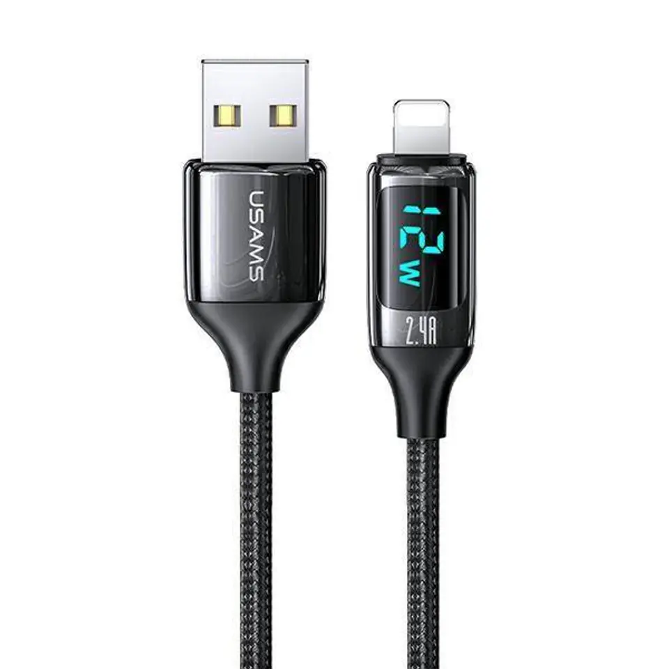 ⁨USAMS Braided Cable U78 lightning 1.2m LED 2.4A Fast Charging black/black SJ543USB01 (US-SJ543)⁩ at Wasserman.eu