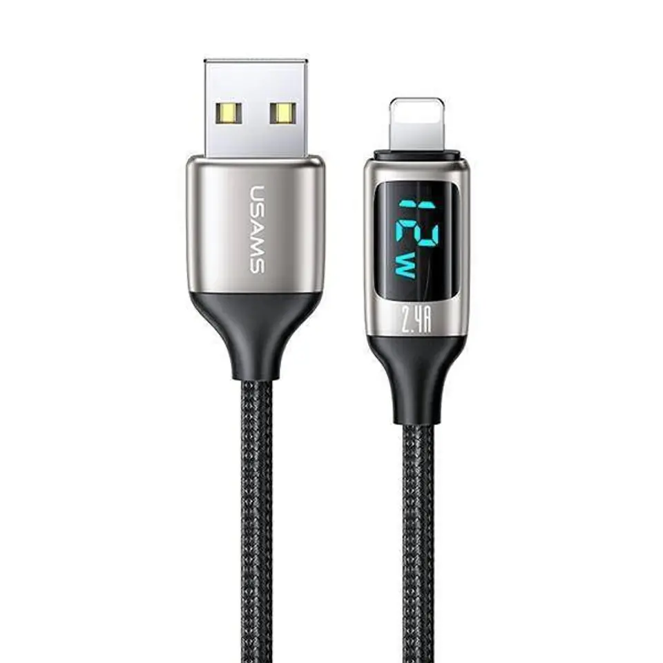 ⁨USAMS Braided Cable U78 lightning 1.2m LED 2.4A Fast Charging silver black SJ543USB02 (US-SJ543)⁩ at Wasserman.eu