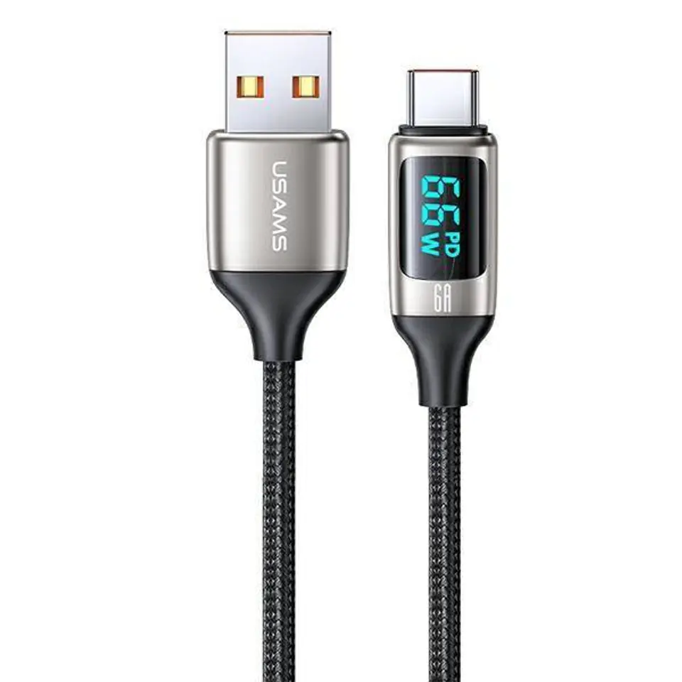 ⁨USAMS Braided Cable U78 USB-C 1.2m LED 6A Fast Charging white/white SJ544USB02 (US-SJ544)⁩ at Wasserman.eu