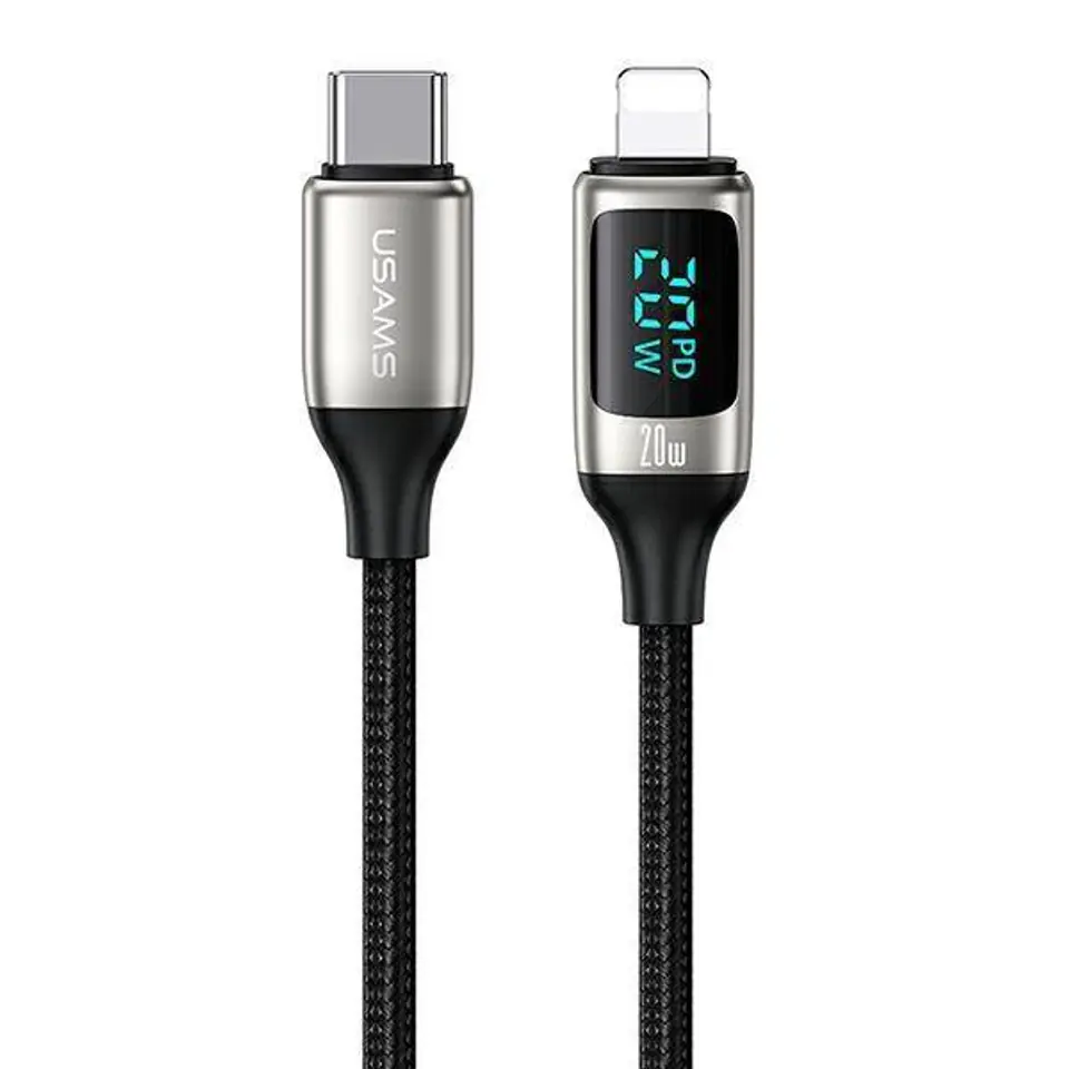 ⁨USAMS U78 USB-C Braided Cable to Lightning LED 1.2m 20W PD Fast Charge white/white SJ545USB02 (US-SJ545)⁩ at Wasserman.eu