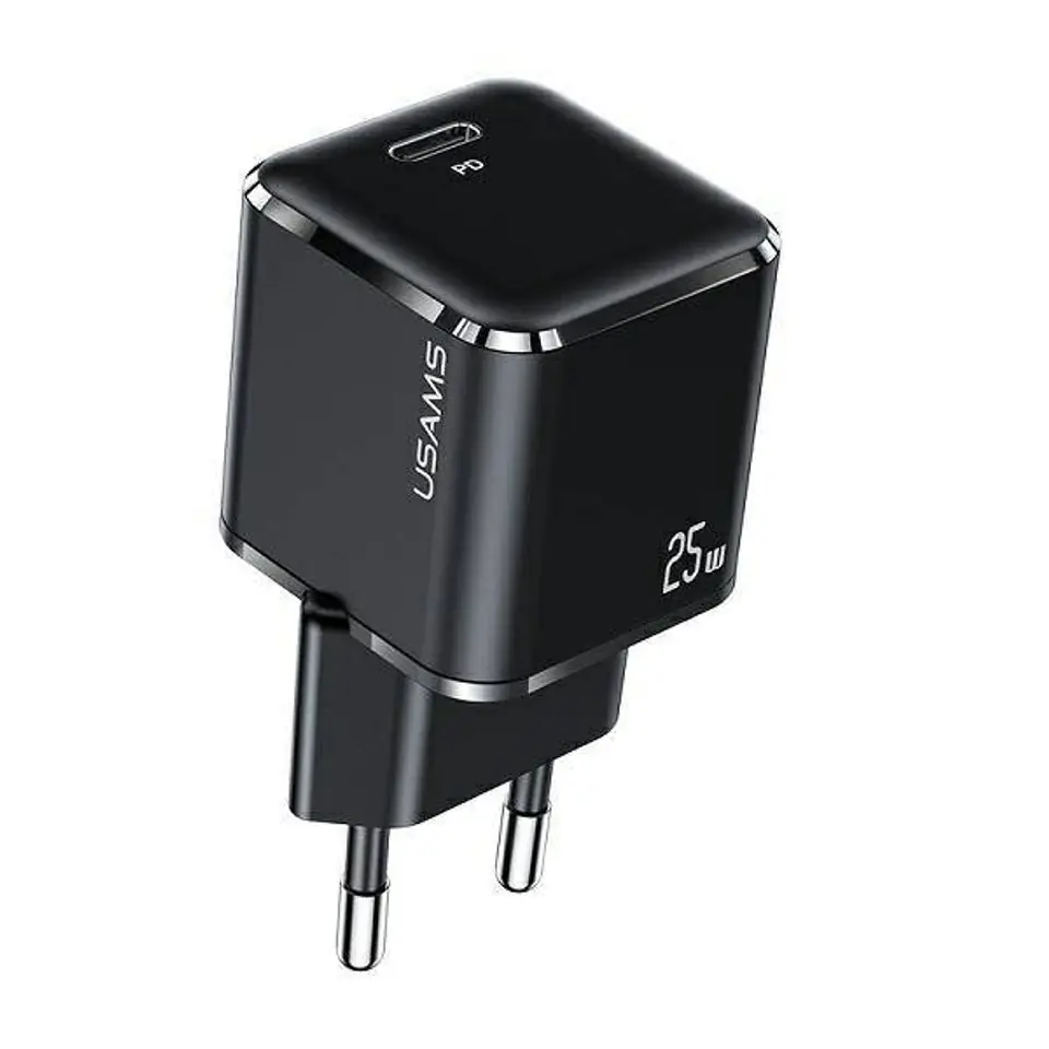 ⁨USAMS Order. mow. 1xUSB-C T42 mini 25W (only head) Super SI 5V-3A PD3.0 Fast Charging black/black CC140TC01 (US-CC140)⁩ at Wasserman.eu