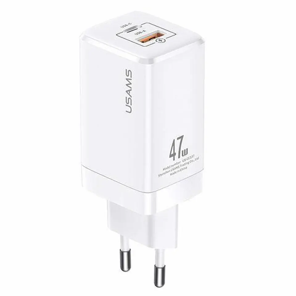 ⁨USAMS Order. mow. T41 USB-C+USB GaN 47W PD+QC (only head) Fast Charging white/white CC137TC02 (US-CC137)⁩ at Wasserman.eu