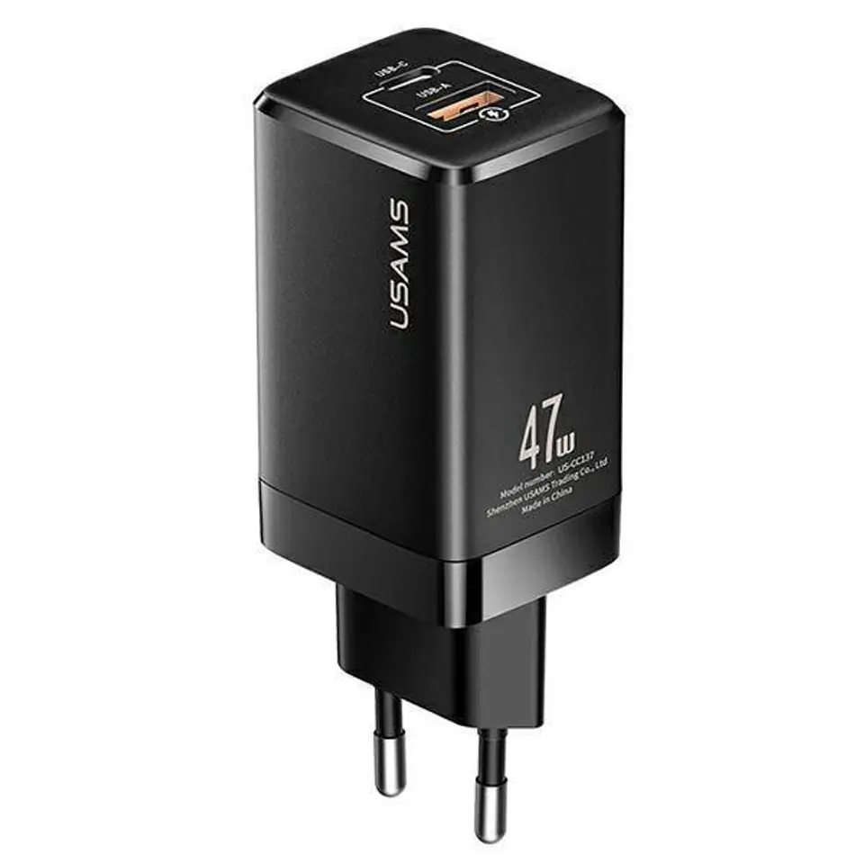 ⁨USAMS Order. mow. T41 USB-C+USB GaN 47W PD+QC (only head) Fast Charging black/black CC137TC01 (US-CC137)⁩ at Wasserman.eu