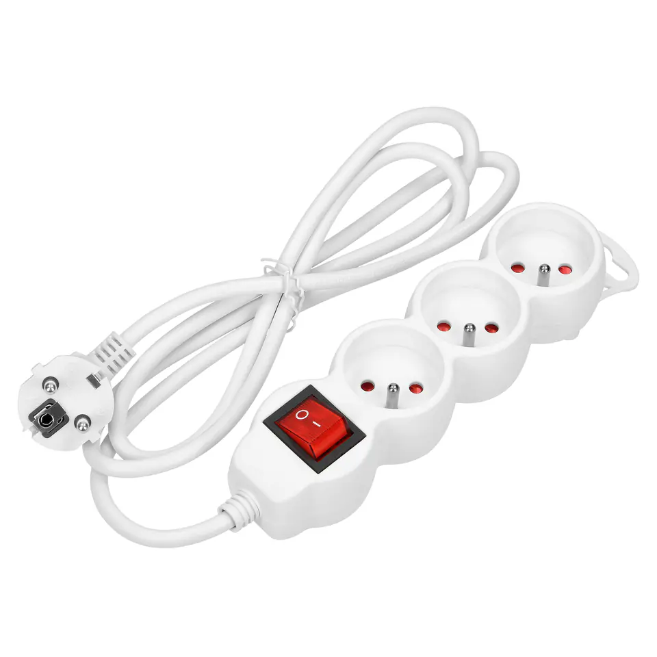 ⁨Extension cable 3x 2P+Z, with switch, 5m H05VV-F 3x1,0mm?, Imax=10A, white⁩ at Wasserman.eu
