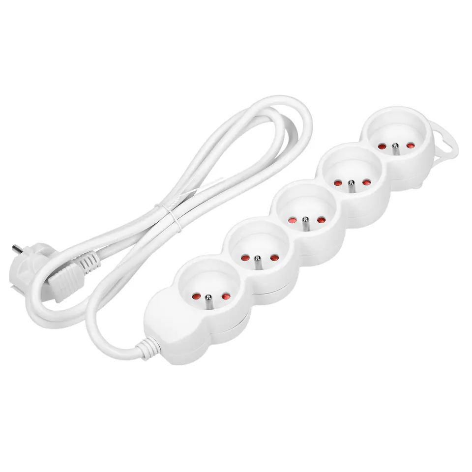 ⁨Przedłużacz 5-krotny 2P+Z, 3m H05VV-F 3x1,0mm?, Imax=10A, biały⁩ w sklepie Wasserman.eu