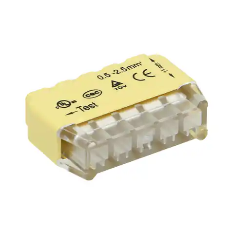 ⁨Złączka instalacyjna wciskana 5-przewodowa; na drut 0,75-2,5mm?; IEC 300V/24A; Blister 10 szt.⁩ w sklepie Wasserman.eu