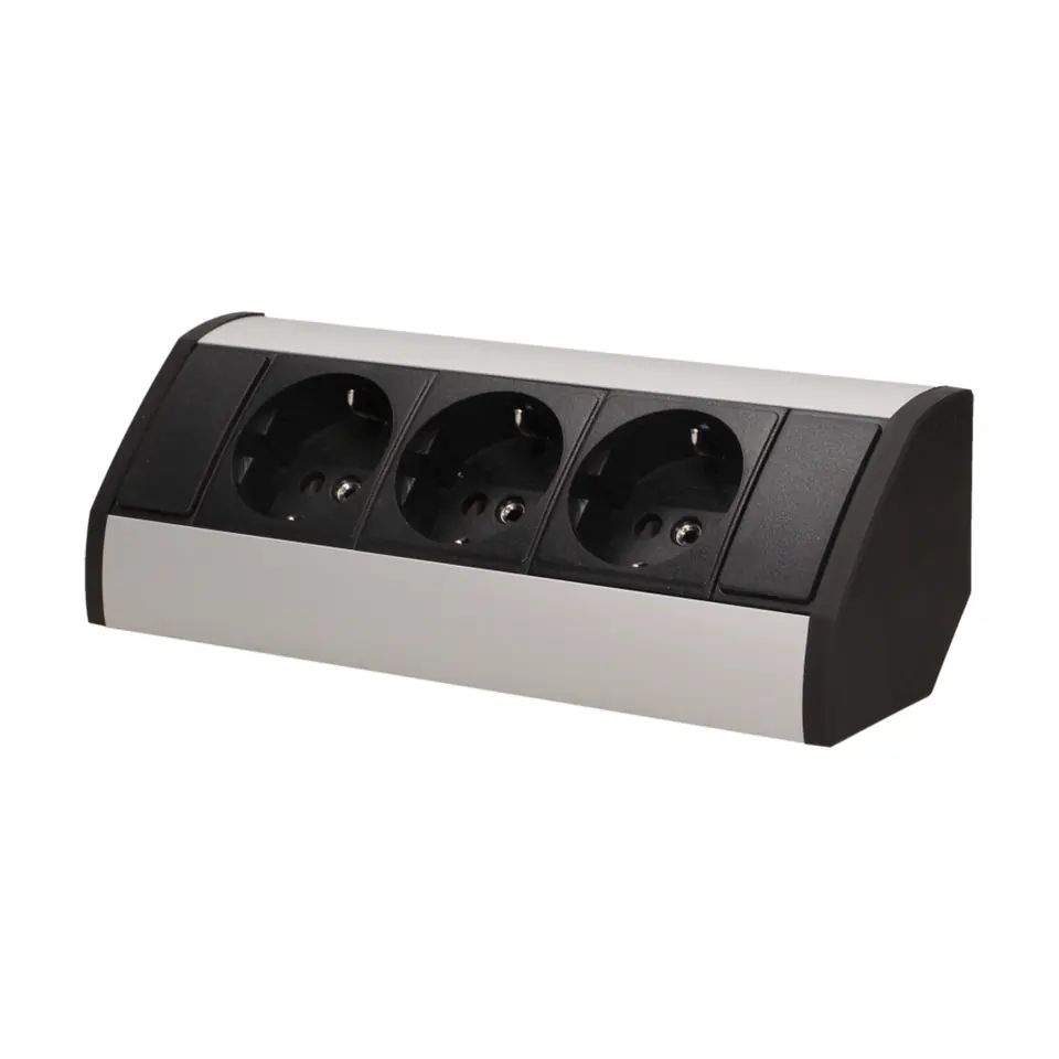 ⁨Furniture socket 3x2P+Z, schuko, black-silver⁩ at Wasserman.eu