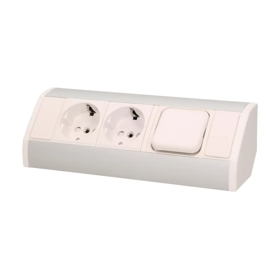 ⁨Furniture socket 2x2P+Z with switch, schuko, white and silver⁩ at Wasserman.eu