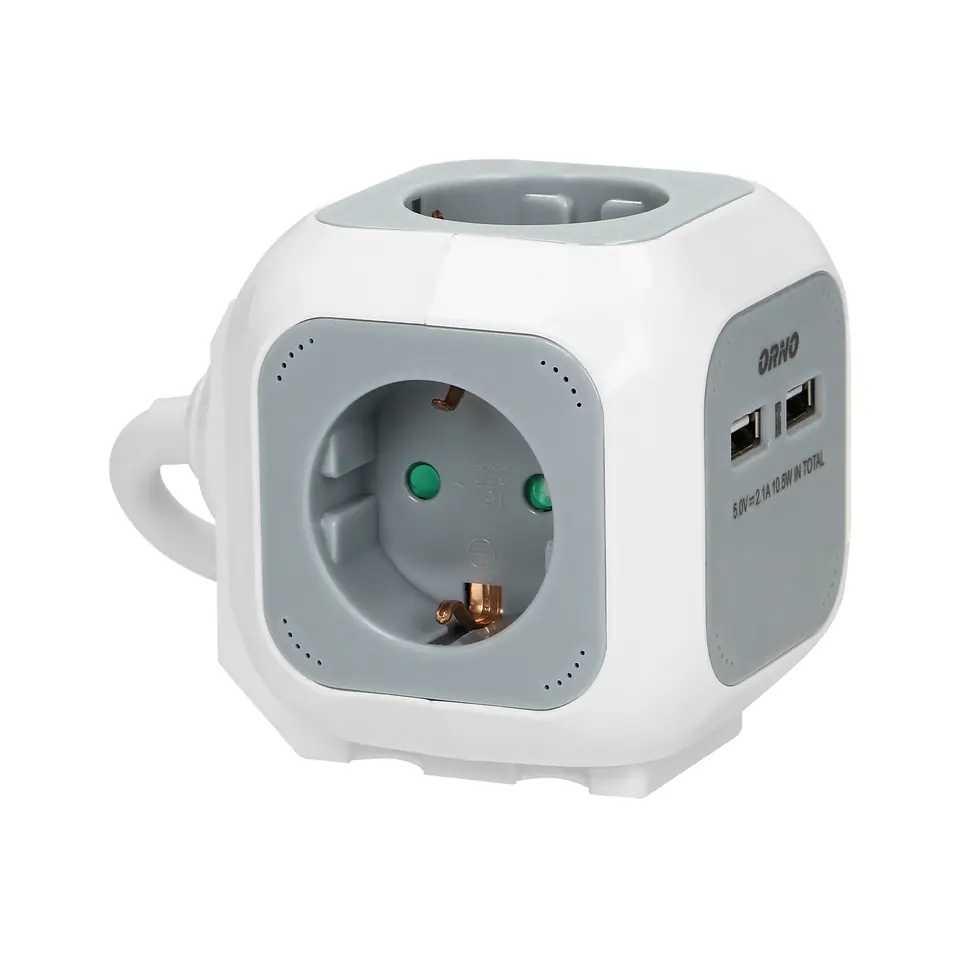 ⁨Przedłużacz 4 krotny 2P+Z (schuko), ładowarka 2xUSB, 1,4m H05VV-F 3x1,5mm?, szaro-biały⁩ w sklepie Wasserman.eu