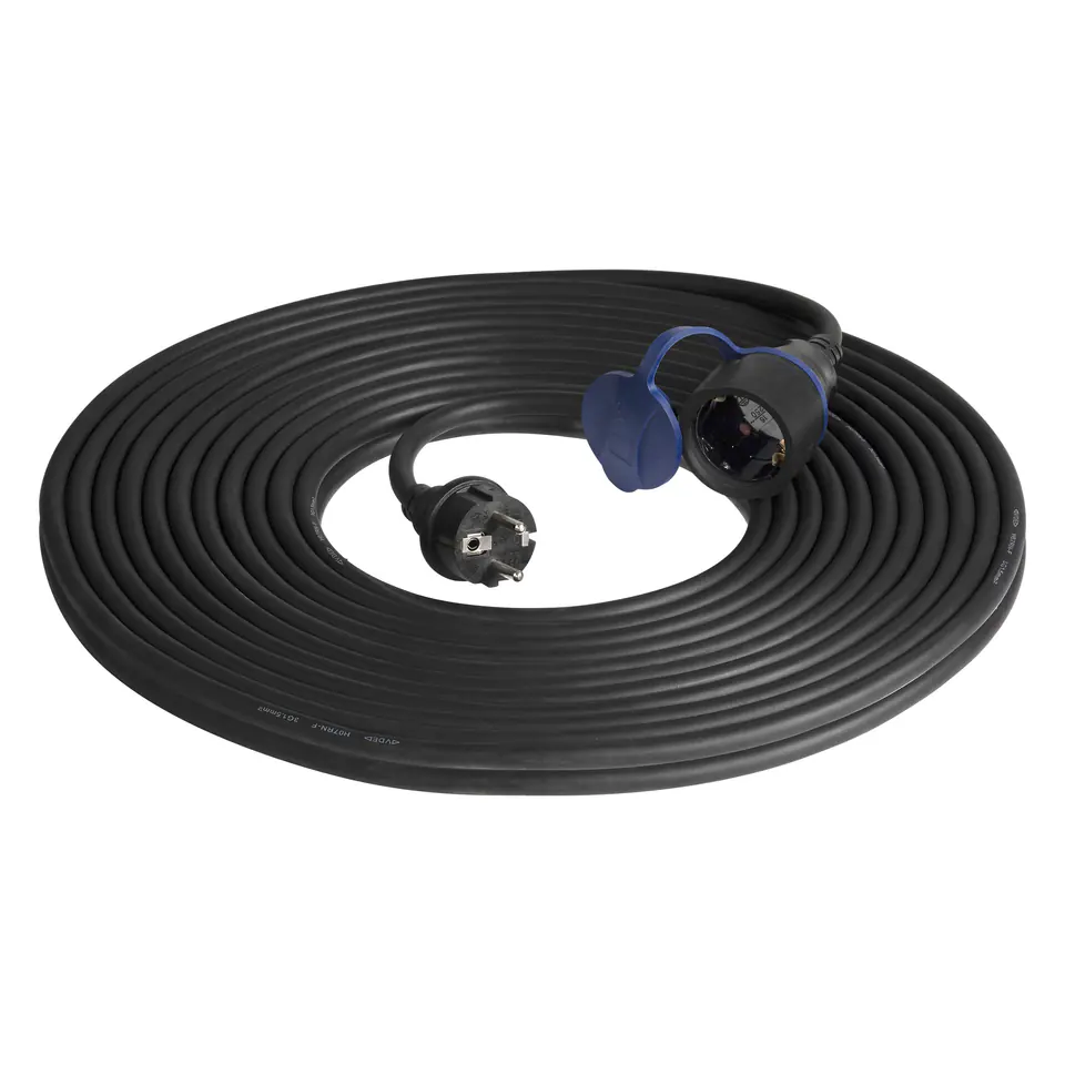 ⁨Workshop splash-proof extension cable IP44, 1x2P+Z (schuko) 20m, oil-resistant rubber cable H07RN-F 3x1,5mm?, 230VAC/16A⁩ at Wasserman.eu