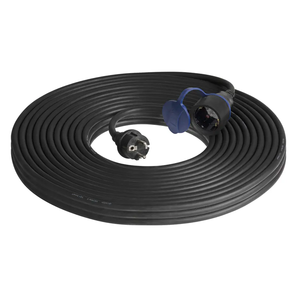 ⁨Workshop extension cable splash-proof IP44, 1x2P+Z (schuko) 30m, oil-resistant rubber cable H07RN-F 3x1,5mm?, 230VAC/16A⁩ at Wasserman.eu