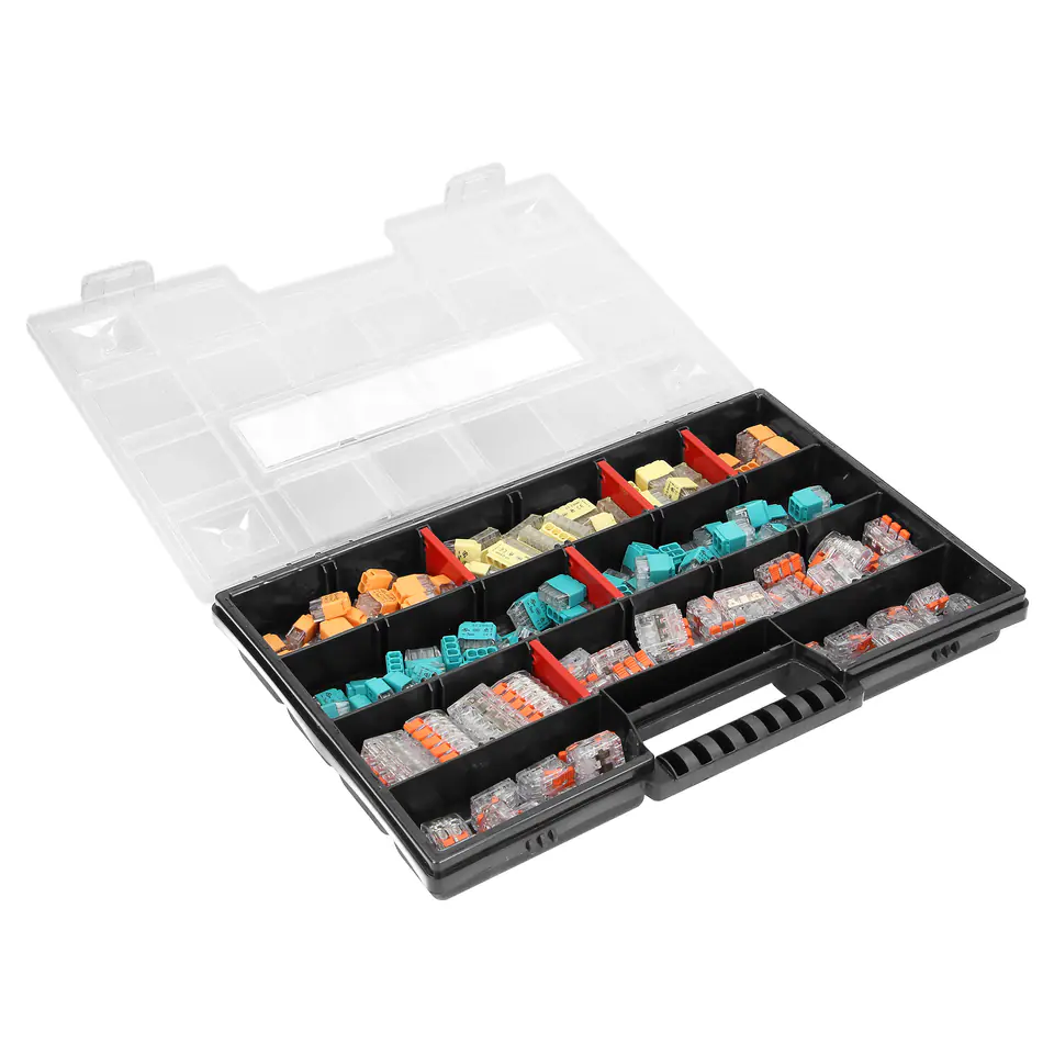 Zestaw złączek instalacyjnych HOUSE PREMIUM, 151 sztuk. Wciskane: 25x 2-przew. 25x 3-przew. 20x 4-przew. 15x 5-przew. 10x 6-przew. 8x 8-przew. Zaciskowe: 20x 2-przew. 20x 3-przew. 8x 5-przew. w sklepie Wasserman.eu