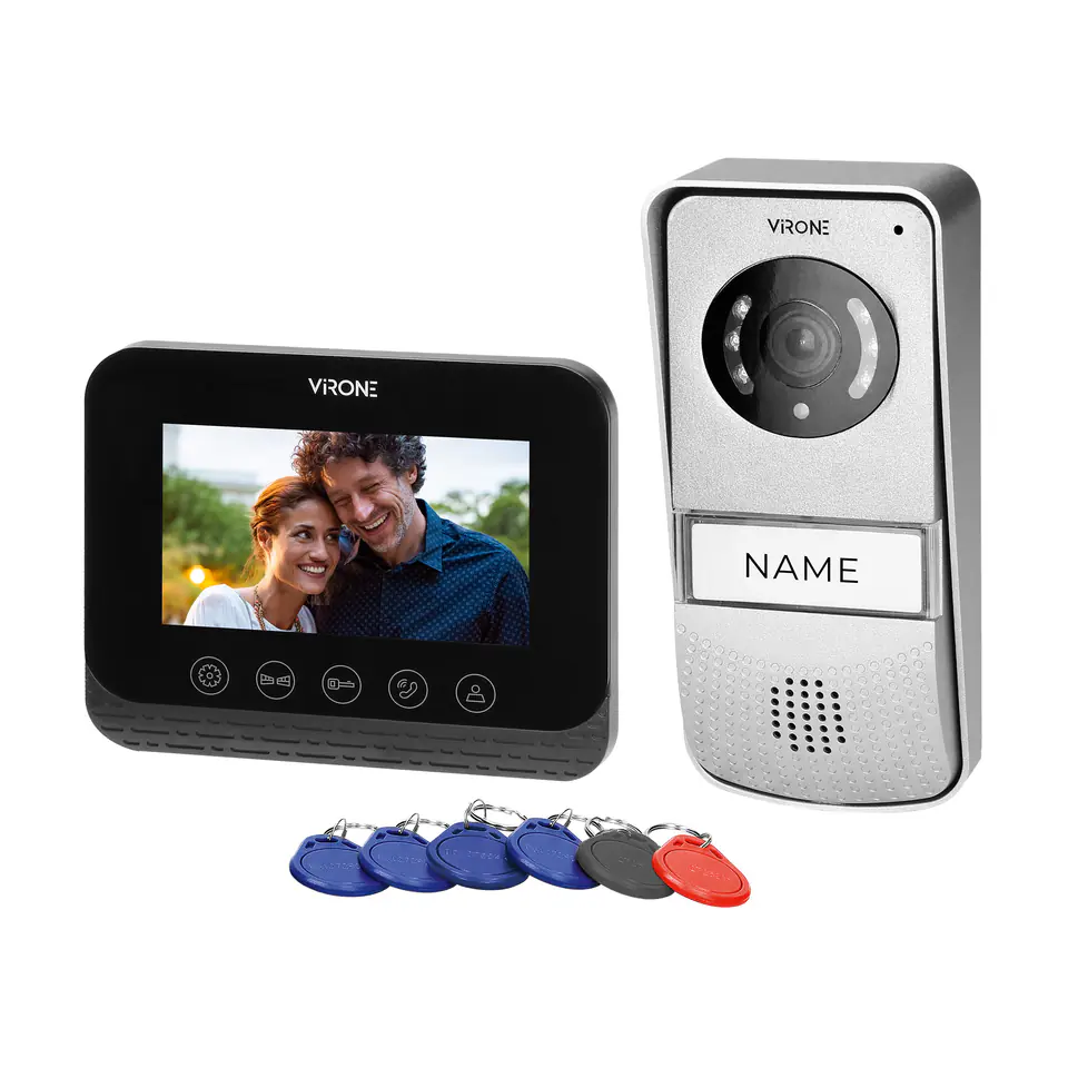 ⁨Audiophone intercom set, colour, 4.3" LCD, with proximity keychain reader, black, ENIF RFID⁩ at Wasserman.eu