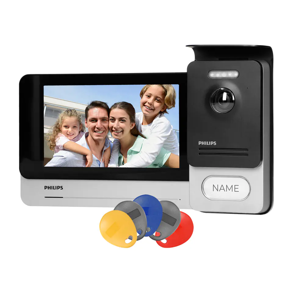 ⁨Philips WelcomeEye Touch, Zestaw wideodomofonowy, bezsłuchawkowy, kolor, LCD 7", dotykowy, menu OSD, sterowanie bramą, RFID⁩ w sklepie Wasserman.eu