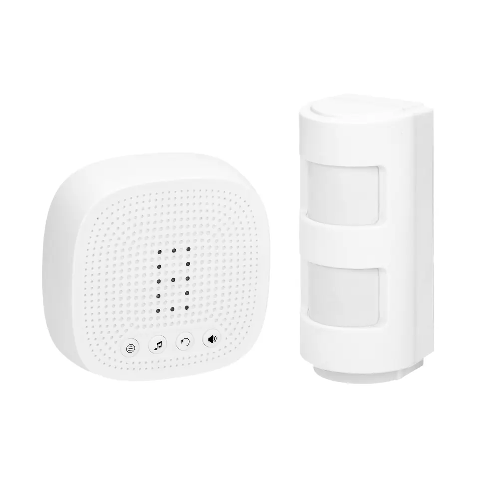 Wireless motion sensor with sound and light signaling, IP44, 300m, expandable to 16 sensors, up to 4 zones at Wasserman.eu