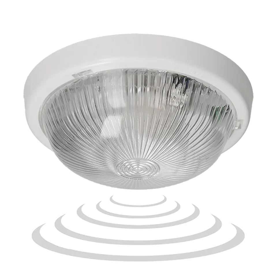 ⁨7070T-ALFA/MS, luminaire with microwave motion sensor, 100W, E27, IP44, transparent glass⁩ at Wasserman.eu