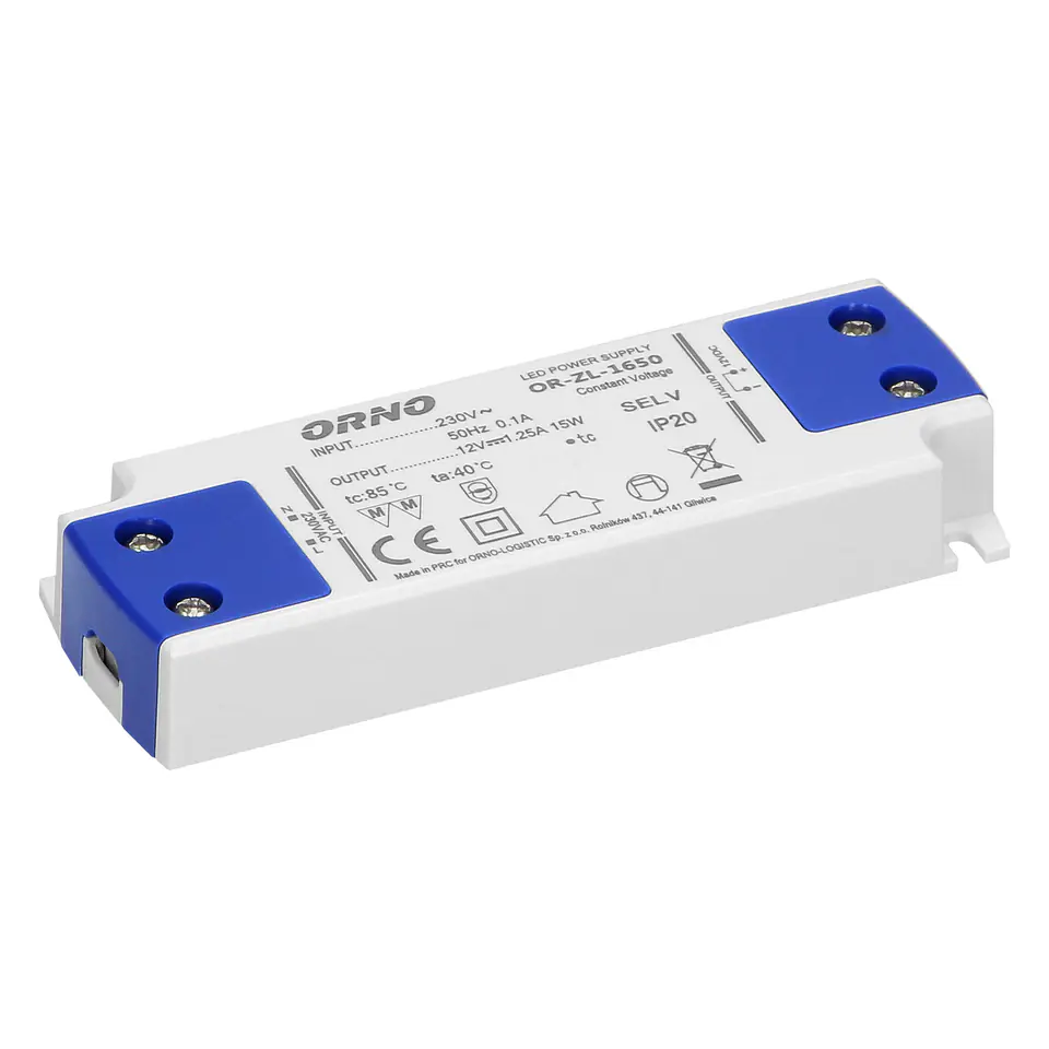 ⁨Zasilacz płaski do LED  12VDC 15W, IP20 , wysokość 16,5mm⁩ w sklepie Wasserman.eu