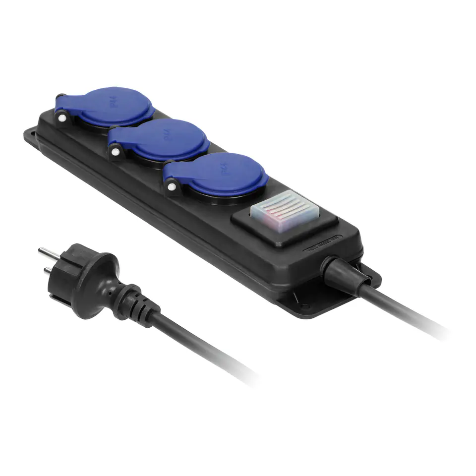 ⁨Workshop splash-proof extension cable with IP44 switch, 3 sockets 2P+Z IP44, rubber cable, H05RR-F 3x1,5mm?, length 5m⁩ at Wasserman.eu