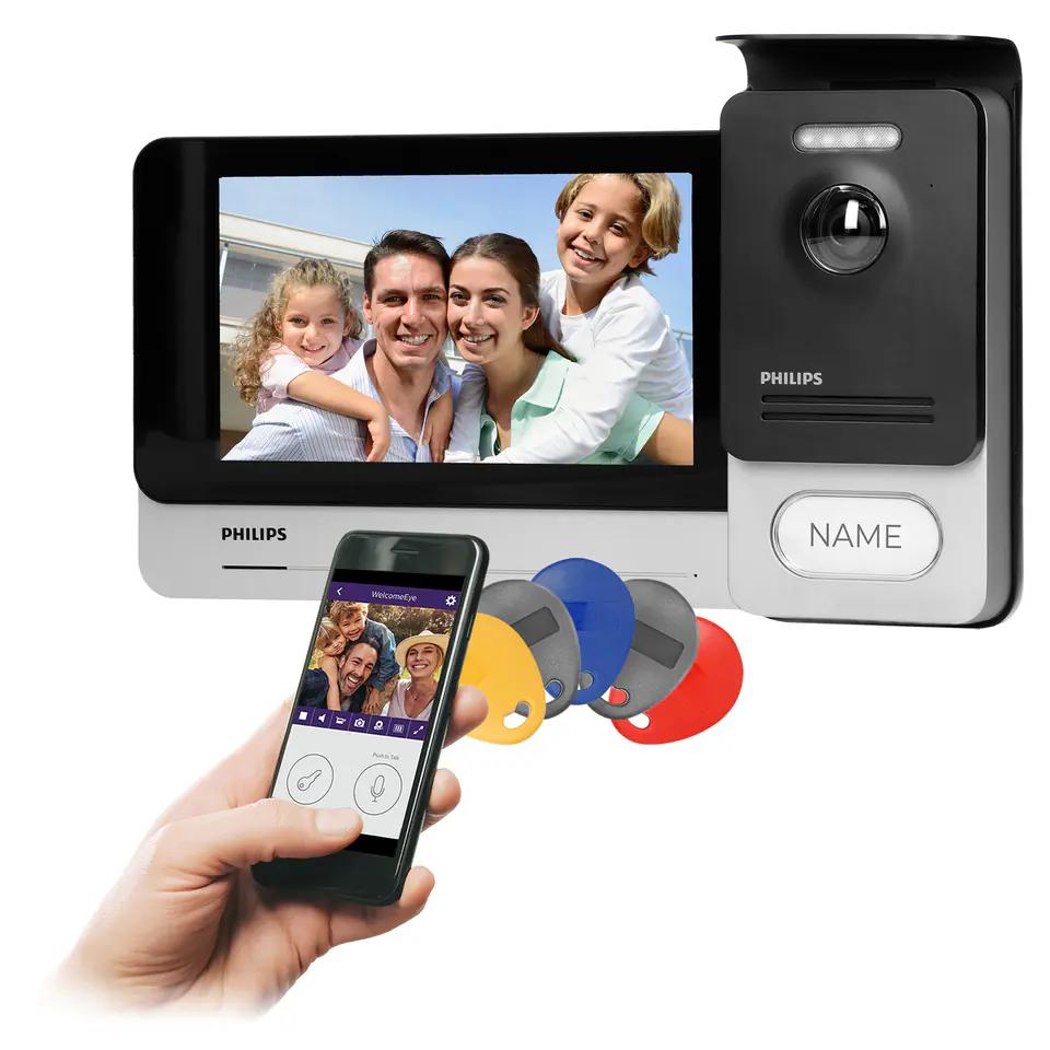 ⁨Philips WelcomeEye Connect 2, Zestaw wideodomofonowy, bezsłuchawkowy, kolor, LCD 7", dotykowy, menu OSD, WI-FI + APP na telefon, sterowanie bramą, RFID⁩ w sklepie Wasserman.eu