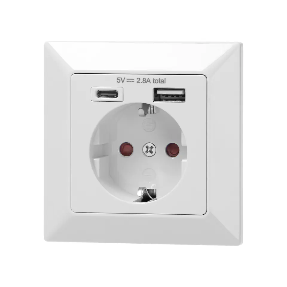 ⁨Gniazdo pojedyncze 2P+Z (Schuko), USB-A + USB-C, wyjście 5VDC, max 2,8A⁩ w sklepie Wasserman.eu