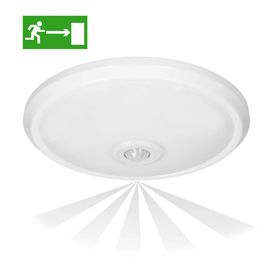 ⁨ZONDA LED EMERGENCY 12W/1,2W, plafon z czujnikiem ruchu, 800lm/80lm, IP20, 4000K, poliwęglan mleczny, biały⁩ w sklepie Wasserman.eu