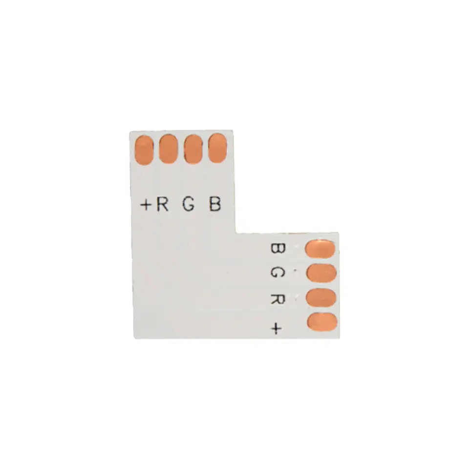 ⁨Kątowa złączka L do szybkiego montażu (szybkozłączka) wielokolorowych taśm LED RGB 10mm 4pin-4pin⁩ w sklepie Wasserman.eu