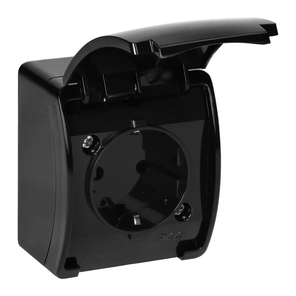 ⁨Gniazdo pojedyncze 2P+Z Schuko AQUATIC, IP44, czarne⁩ w sklepie Wasserman.eu