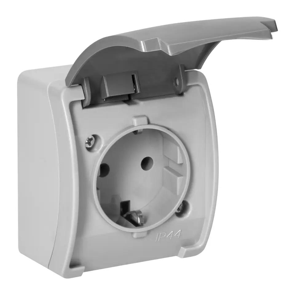 ⁨Gniazdo pojedyncze 2P+Z Schuko AQUATIC, IP44, szaro-grafitowe⁩ w sklepie Wasserman.eu