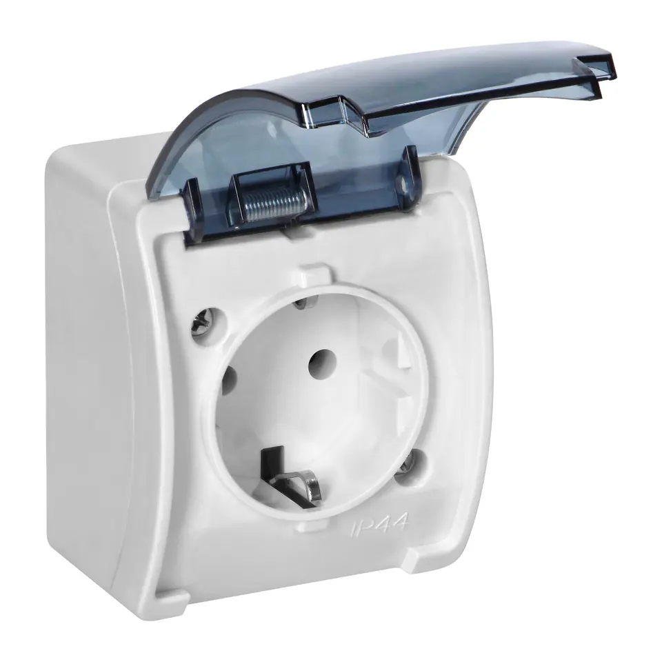 ⁨Gniazdo pojedyncze 2P+Z Schuko AQUATIC, IP44, białe dymione⁩ w sklepie Wasserman.eu