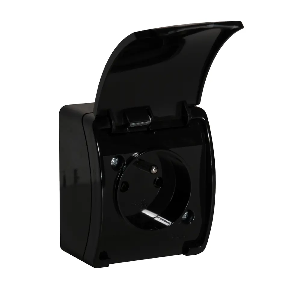 ⁨Gniazdo pojedyncze 2P+Z AQUATIC, IP44, czarne, 10 szt.⁩ w sklepie Wasserman.eu