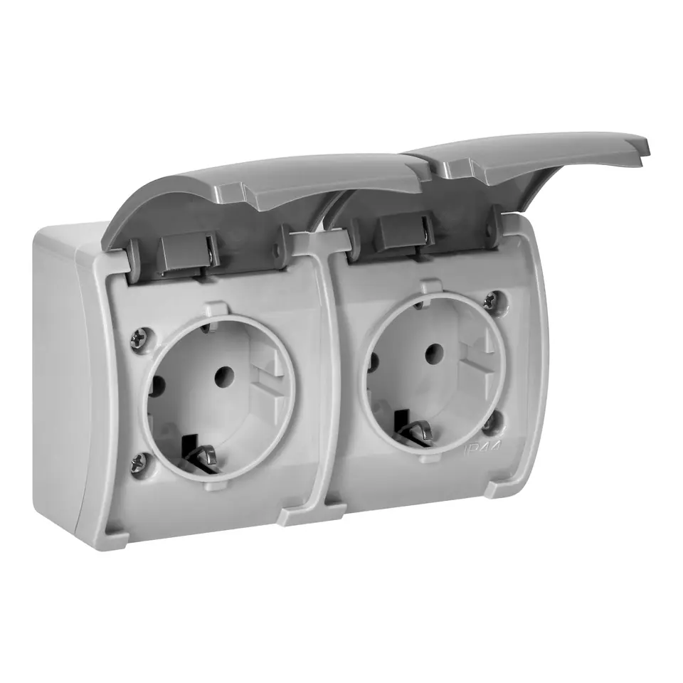 ⁨Gniazdo podwójne 2x2P+Z Schuko AQUATIC, IP44, szaro-grafitowe⁩ w sklepie Wasserman.eu