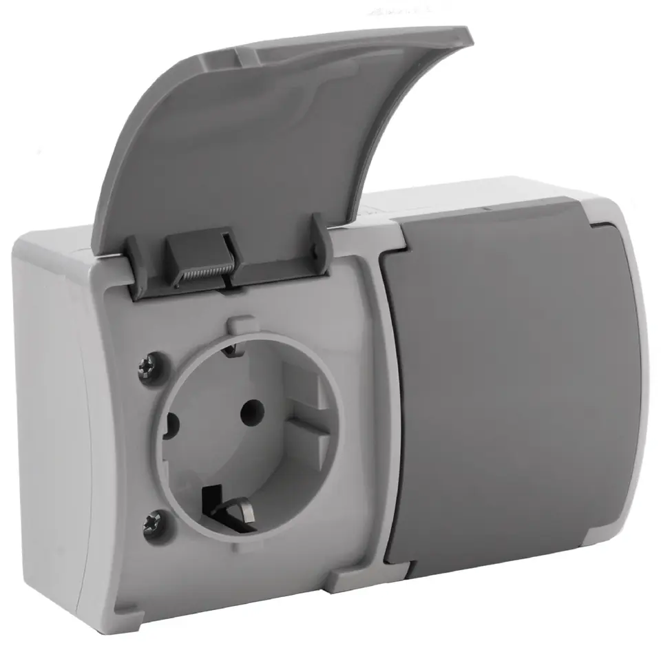 ⁨Gniazdo podwójne 2x2P+Z Schuko AQUATIC, IP44, szaro-grafitowe, 10 szt.⁩ w sklepie Wasserman.eu