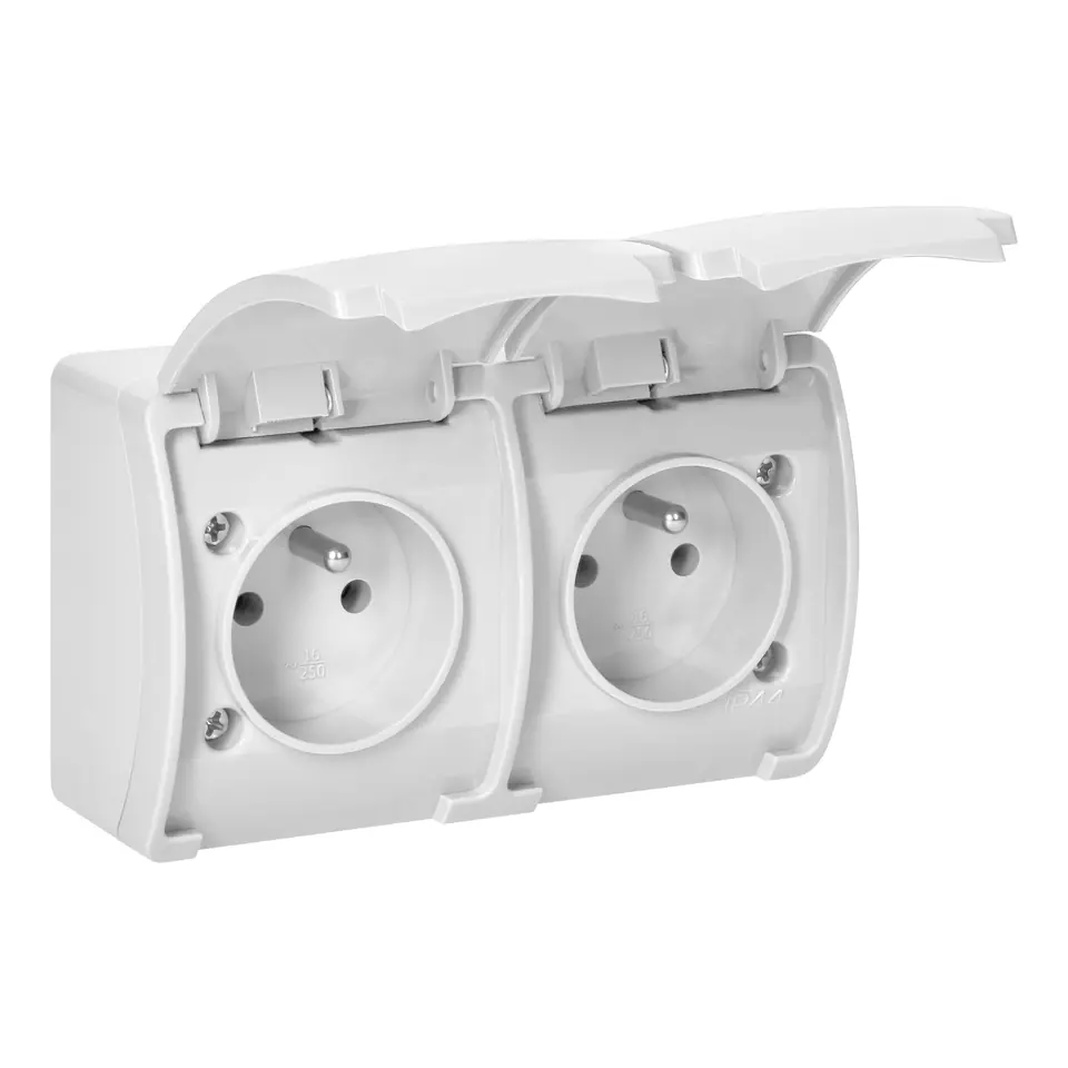 ⁨Gniazdo podwójne 2x2P+Z AQUATIC, IP44, białe⁩ w sklepie Wasserman.eu