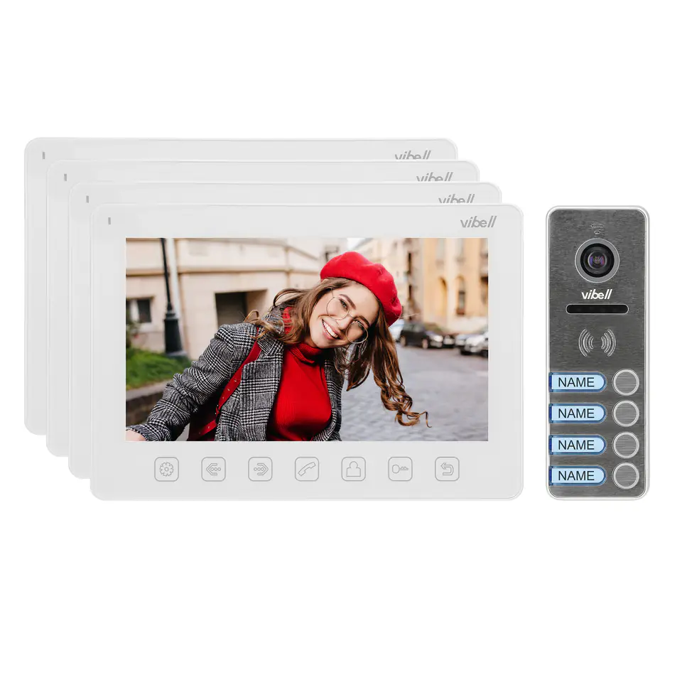 ⁨4-family video door phone set, headphoneless, colour, LCD 7", OSD menu, gate control, white NOVEO MULTI4⁩ at Wasserman.eu