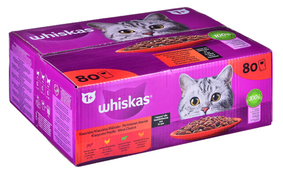 ⁨WHISKAS Klasyczne posiłki w sosie - mokra karma dla kota - 80x85 g⁩ w sklepie Wasserman.eu