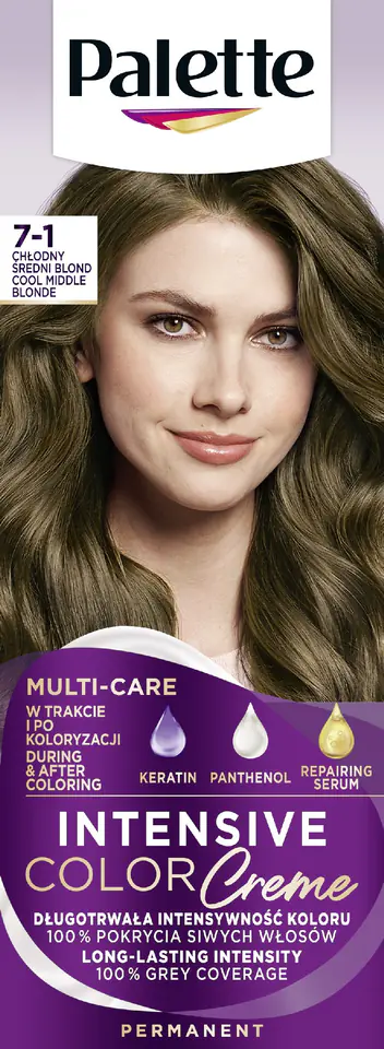 ⁨PALETTE Intensive Color Creme Multi Care Krem koloryzujący nr 7-1  - chłodny średni blond  1op.⁩ w sklepie Wasserman.eu