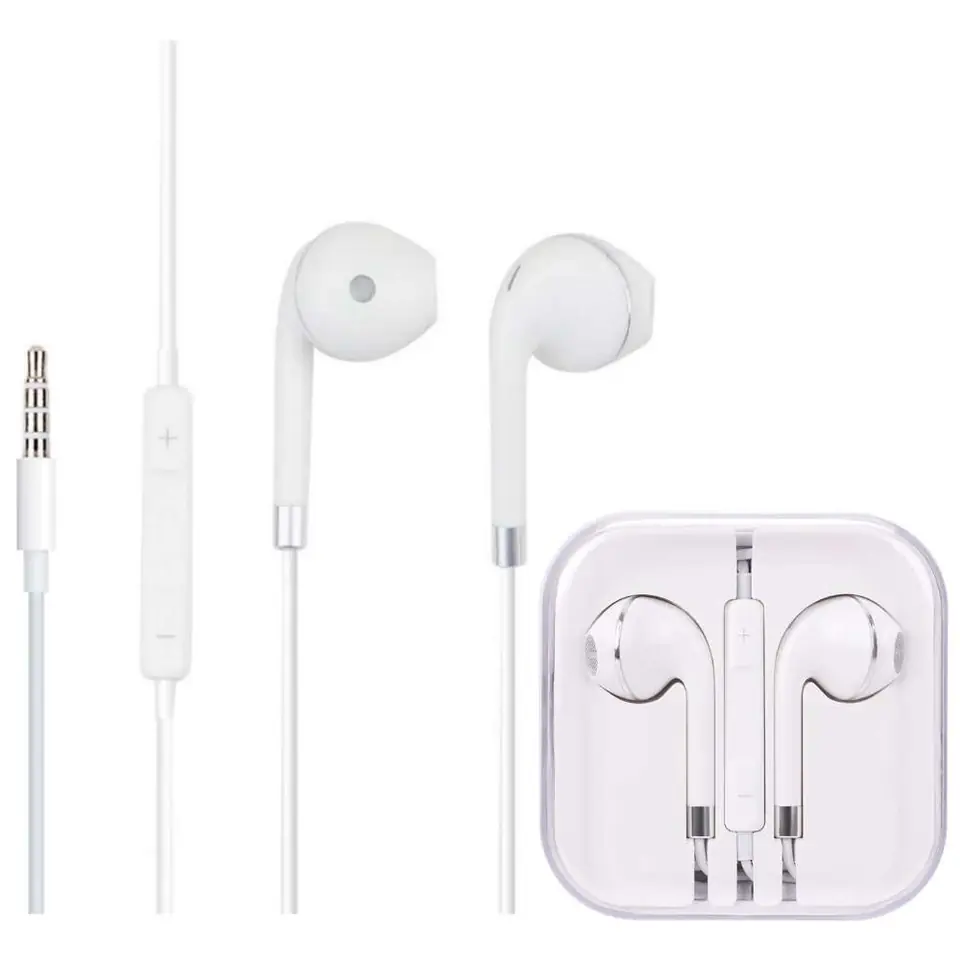 ⁨Słuchawki przewodowe Mini Jack 3.5 mm Pilot na kablu dla iPhone iPad iPod uniwersalne douszne Biały⁩ w sklepie Wasserman.eu