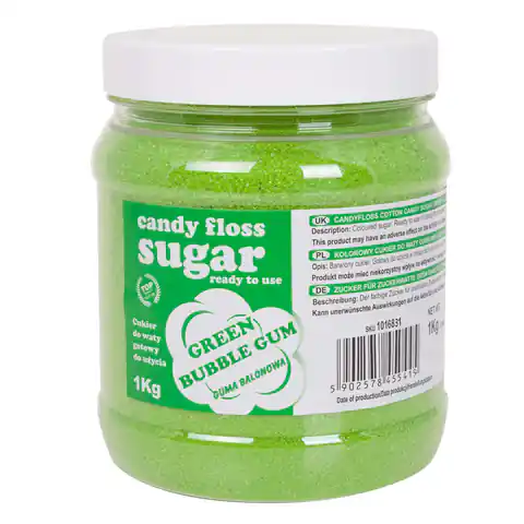 ⁨Kolorowy cukier do waty cukrowej zielony o smaku gumy balonowej 1kg⁩ w sklepie Wasserman.eu