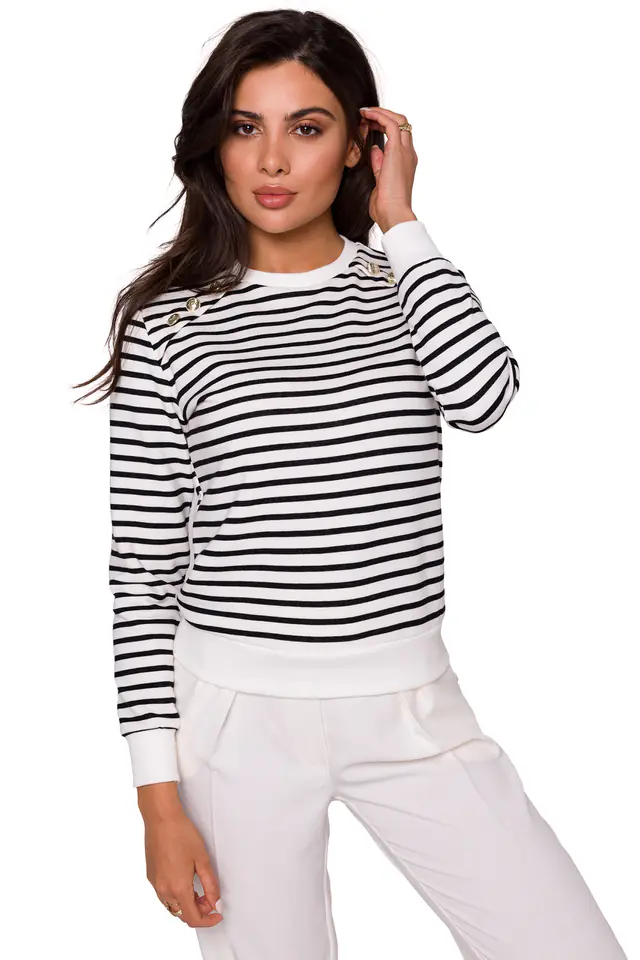 ⁨B251 Bluza w paski z ozdobnymi guzikami - model 1 (kolor jak na zdjęciu, rozmiar L)⁩ w sklepie Wasserman.eu