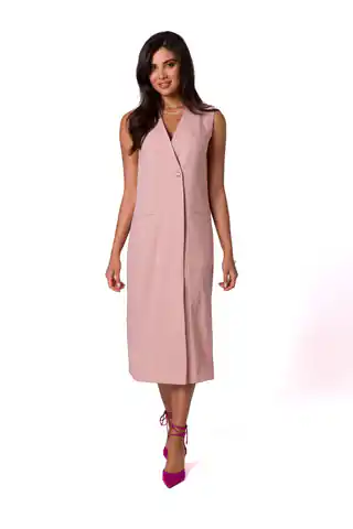 ⁨B254 Prosta sukienka midi bez rękawów - różowa (kolor róż, rozmiar M)⁩ w sklepie Wasserman.eu